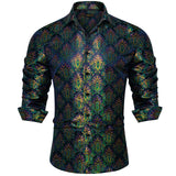 Luxury Purple Paisley Men's Long Sleeve Silk Polyester Dress Shirt Button Down Collar Social Prom Party Clothing MartLion CYC-2053 S 