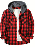 Men's Shirts Classic Plaid Casual Button Down Hooded Long Sleeved Double Pockets Shirt Hoodie Flannel Jacket Tops MartLion LB401-LianMao-hongse L 