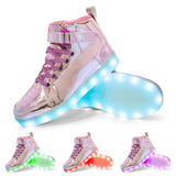 USB Charging Glowing Sneakers Children Adult High Top Boots Led Casual Luminous Light Shoes for Boys Girls Men's Women MartLion 037 Pink 25 