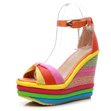 Women Sandals Wedges PU Round Shape Color Matching Slope Heel Increase Thick Bottom Non Slip Shoes MartLion Orange 41 