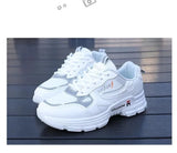 Women Running Shoes Breathable Walking Mesh Lace Up Platform Sneakers White Vulcanized MartLion   