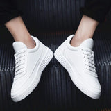 Spring Autumn Men's Sneakers Soft Leather Casual Shoes Sneakers Flat White Black MartLion   