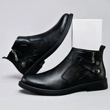 White Formal Chelsea Mens Boots Round Toe Low Heel Ankle Boots Side Zipper Leather Cowboy Boots MartLion