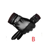 Winter Black PU Leather Gloves Thin Style Driving Leather Men's Gloves Non-Slip Full Fingers Palm Touchscreen MartLion B  