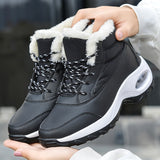 Women Ankle Plush Snow Boots Lace Up Winter Thick Warm Shoes Waterproof Outdoor Ladies Casual Sneakers Fur Snow Mart Lion   