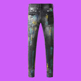 Purple Jeans Black Label Tinted American Street Destroy Wash Repair Low Raise Skinny Denim Jeans MartLion   