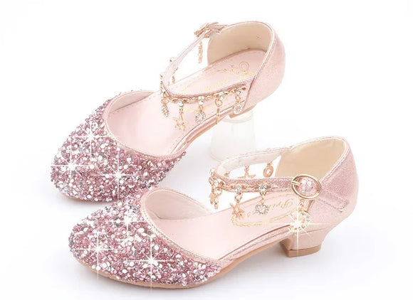 Kid Leather Summer Sequin Princess Shoe Crystal High Heel Sandals Kid Girl Dresses Mary Jane Girl Shoes MartLion   