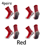 4 pairs Anti-slip Soccer Socks Men's Women Outdoor Sport Grip Football Socks antideslizantes de futbol MartLion JD-4--red  