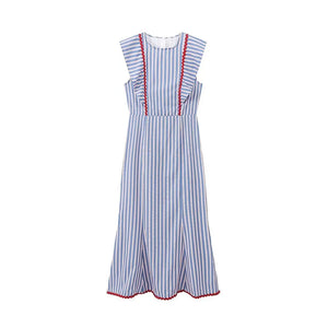 Summer Striped Dress For Women O-Neck Sleeveless Woman Zipper Long Dresses MartLion   