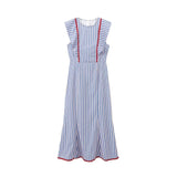 Summer Striped Dress For Women O-Neck Sleeveless Woman Zipper Long Dresses MartLion   