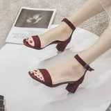 Summer Suede Chunky Heels Women High Heel Sandals Ankle Buckle Wedding Party Heeled Shoes 7cm 5cm Classic Mart Lion Red 7cm 33 