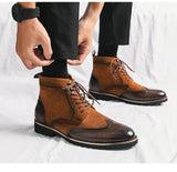 Classic High-top Men Brogues Shoes Leather Dress Brown Suede Sapato Social Masculino MartLion   