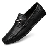 Handmade Shoes Genuine Leather Black Formal Casual Loafers Men's Crocodile Pattern Check Moccasins MartLion Black-Checkered 37 