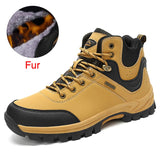 Winter Men's Snow Boots Warm Plush Waterproof Leather Ankle Boots Non-slip Men's Hiking Boots MartLion 03 Yellow Brown 7 