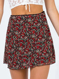 Women Floral Printed Mesh Summer Skirt Bodycon Polyester Mini Short Elastic Waist Casual MartLion Red Floral S 