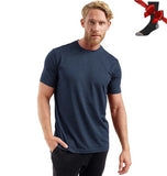 100% Merino Wool T Shirt Men's Base Layer Merino T shirt 180G Everyday Undershirt Wicking Breathable Anti-Odor + Hiking Socks MartLion Navy Htr USA Size XS 