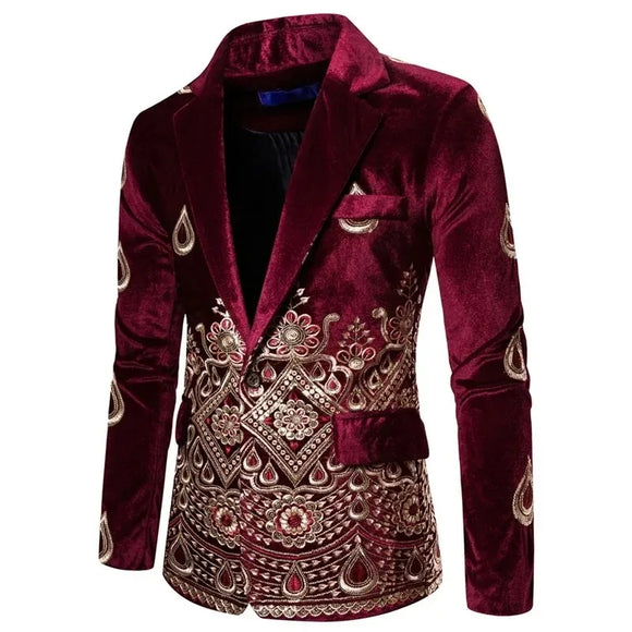  3 Colors Men's Autumn and Winter Gold Thread Embroidered Lapel Performance Suit Jacket blazers MartLion - Mart Lion