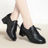 Premium Cowhide Thick with High Heels Autumn Elegant Comfort Workplace Work Shoes Women Genuine Leather MartLion   