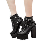 Women Goth Platform Chunky High Heeled Boots Lace Up Side Zipper Non Slip Ankle Boots Punk Motorcycle Short MartLion   