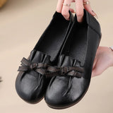 Luxury Green Ballet Flats Elegant Women's Shoes Genuine Leather Loafers Ladies Bowknot Soft Blue Moccasins MartLion   