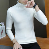Autumn and Winter Men's Turtleneck Sweater Korean Version Casual All-match Knitted Bottoming Shirt MartLion white M (55-65KG) 