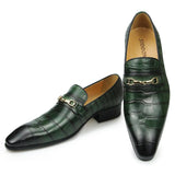 Luxury Metal Buckle Loafers Men's Leather Dress Shoes Wedding Party Formal Black Genuine Leather MartLion green 39 