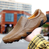 Men's Loafers Genuine Leather Casual Shoes Classic Crocodile Pattern Moccasins Slip On Boat Footwear Mart Lion   