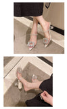 High-heeled Slippers Women Summer Pointed Crystal Heel Designer Sandals Square Buckle Slides Mart Lion   