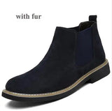Men's Chelsea Boots Leather Slip Motorcycle boots MartLion blue with fur 11 