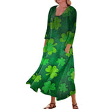 Y2k Elegant St Patrick's Day Printed Mid-Calf Dresses For Women's Round Collar 3/4 Sleeves Frocks MartLion Fluorescent Green XXL United States