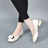 Women Cute Round Toe Green Pu Leather Spring Slip on Square Heel Shoes Lady Classic Black Office Party Pumps MartLion   