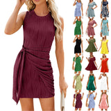 Casual Dresses Printed Above Knee For Women's O-Neck Sleeveless Frocks MartLion   