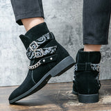 Autumn Men's Ankle Boots Punk Chains Buckle Suede Leather Pointed Classic British Rock Casual Party Shoes Mart Lion   