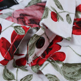 Men's Floral Printed White Shirt Long Sleeve Red Rose Print Shirt Slim Fit Flower Streetwear Tops MartLion   
