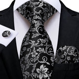 Gray Striped Paisley Silk Ties For Men's Wedding Accessories 8cm Neck Tie Pocket Square Cufflinks Gift MartLion SJT-7703  