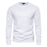 Spring men's T Shirt O-neck Long Sleeved Cotton 12 Color MartLion White S 65-72kg 