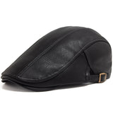 Men's PU Leather Beret Autumn Winter Visor Flat Cap Thicken Warm Hat Berets Vintage England Newsboy Caps MartLion black  