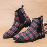 Men's Chelsea Ankle Boots Elegant Striped Cotton High Top Shoes Pointed Toe Motorcycle Casual Party Footwear Mart Lion   