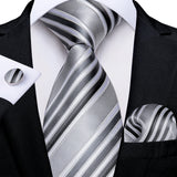 Gray Striped Paisley Silk Ties For Men's Wedding Accessories 8cm Neck Tie Pocket Square Cufflinks Gift MartLion SJT-7737  