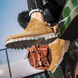 Winter Plush High Top Men's Black Boots Lace-Up Round Toe Leisure All-match Men's Casual Leather Shoes Non-slip Rubber