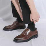 Men's  Leather Shoes Formal Dress Shoes Point-Toe Shoes Hollow Out Breathable Office Oxfords MartLion   