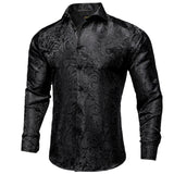 Men's Long Sleeve Black Paisley Silk Dress Shirts Casual Tuxedo Social Shirt Luxury Designer Clothing MartLion   