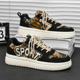  Printed Black Sneakers Men's Women Breathable Canvas Shoes Flat Skateboard Lace-up Platform Casual MartLion - Mart Lion