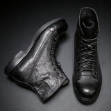 Men's Boots Retro Style Ankle PU Lace-Up Casual High-top Shoes Wear-resistant Motorcycle Mart Lion   