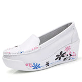 Summer Genuine Leather Women's Shoes Nurse Swing Work all Single star Wedges Black white Platform MartLion white-2 40 