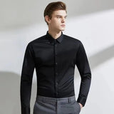 Men's long sleeved elastic shirt, non ironing business dress, professional work attire, stand up collar shirt MartLion   