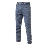 Jeans Men's Solid Color Slim Fit Straight Trousers Cotton Casual Wear Denim Jeans Pants MartLion Vintage blue 29 CHINA
