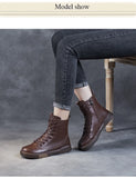 Women Genuine Leather Short Boots Round Toe Genuine Leather Handmade Retro Street Style Winter Warm Flats MartLion   