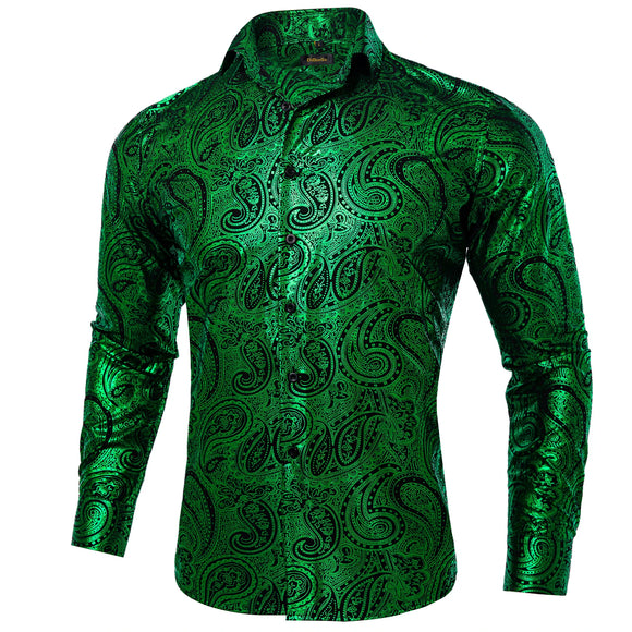 Green Paisley Gilding Shirts Men's Long Sleeve Casual Tops Luxury Wedding Prom Tuxedo Social Dress Shirt Blouse Clothing MartLion   