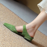 Summer Women Shoes Sheepskin Shoes for Simple Bow Slippers Low Heels Square Toe Mules Handmade MartLion   